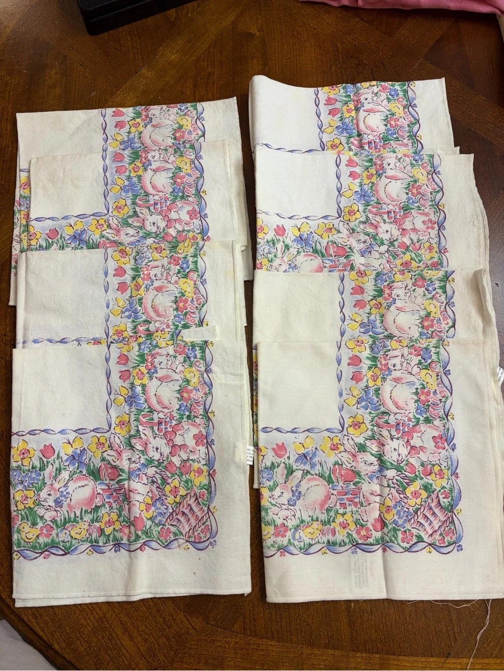 Spring Floral and Bunny Cotton Easter Napkins, Set of 8